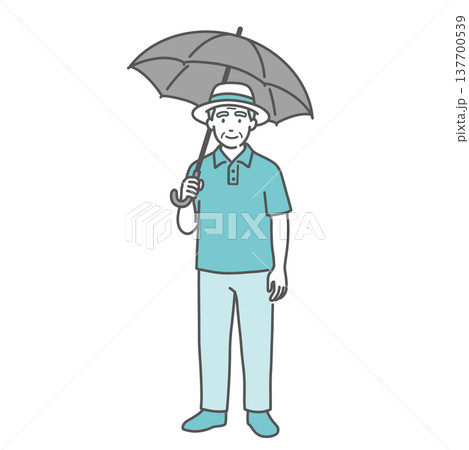 日傘をさしている高齢男性のイラスト（熱中症対策・紫外線対策） 137700539