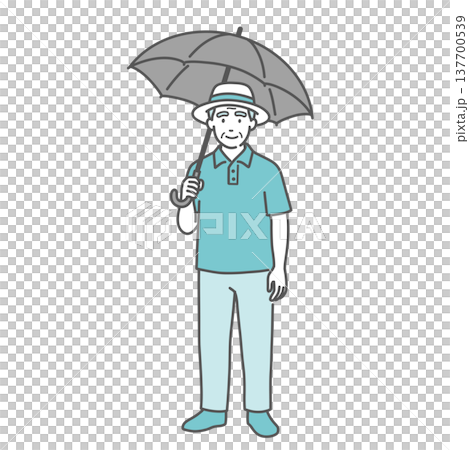 日傘をさしている高齢男性のイラスト（熱中症対策・紫外線対策） 137700539