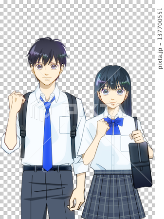 動漫風格插畫，描繪了一位身著夏裝、表情積極的學生，背著背包和書包，背景為白色。 137700551