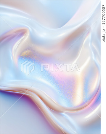 虹色の光を纏い、シルクのように優雅に波打つオーロラカラーの抽象テクスチャ 137700587