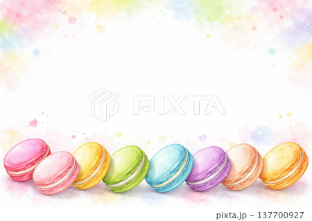 スイーツシリーズ：マカロンが並ぶカラフルなボトム背景 137700927