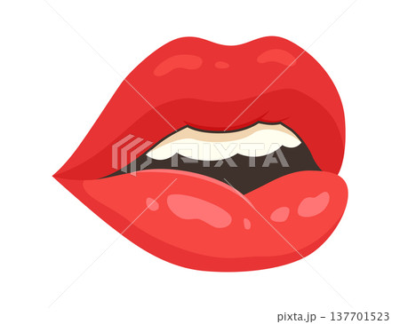Red lip female. Woman expressed emotion, beauty concept. Modern flat vector design illustration 137701523