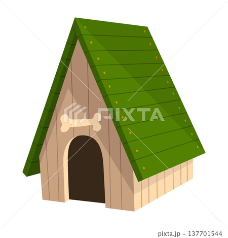 Dog house icon. Cartoon pet accessory. Petshop supermarket item. Empty pet home with roof. House for domestic animal. Isolated flat vector illustration 137701544