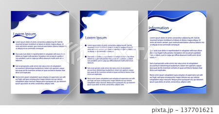Three A4 letter templates are shown featuring a blank layout designed for text. Each template has a wave design at the top. They can be customized for various document needs Three A4 letter templates are shown featuring a blank layout designed for text. Each template has a wave design at the top. They can be customized for various document needs 137701621