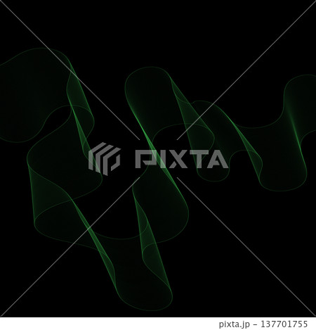 Abstract green wavy ribbon of thin mesh lines on black background for modern digital design. Eps 10 137701755