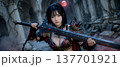 ソードを持った黒髪の女戦士　A black-haired female warrior with a 137701921