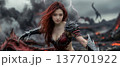 赤い髪のドラゴン美女　Red-haired dragon beauty 137701922