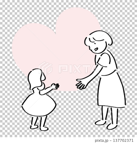 Simple line drawing illustration of a heart and a parent and child. Simple line drawing illustration of a heart and a parent and child. 137702371