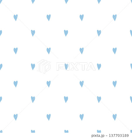A cute white seamless pattern with blue hearts. Simple pastel vector background in a vintage style, hand-drawn. Suitable for textiles, childrens clothing, wallpaper, and packaging. Vector illustration 137703189