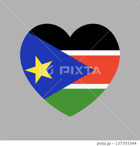 South Sudan flag icon in heart shape. National flag heart shaped button, background. Flag of South Sudan badge, sticker. South Sudan flag icon in heart shape. National flag heart shaped button, background. Flag of South Sudan badge, sticker. 137703344