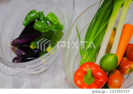 ワインクーラーに入れられた緑黄色野菜 ワインクーラーに入れられた緑黄色野菜 137703737