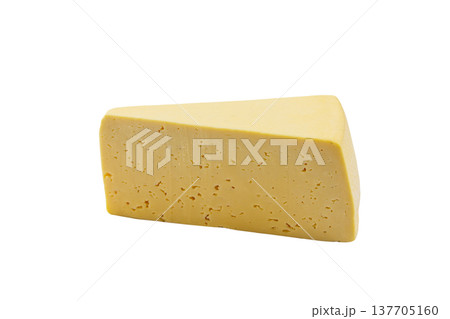 Piece of swiss cheese isolated on white background 137705160