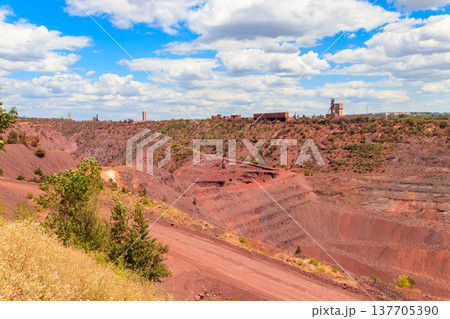 View of huge iron ore quarry in Kryvyi Rih, Ukraine. Open pit mining View of huge iron ore quarry in Kryvyi Rih, Ukraine. Open pit mining 137705390