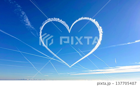 空に描かれたハートマークの飛行機雲 137705487