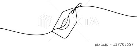 Clothing Tag with Plant Leaf, minimalist ecological and environmental concept symbol, continuous line design, isolated on transparent background, vector illustration 137705557