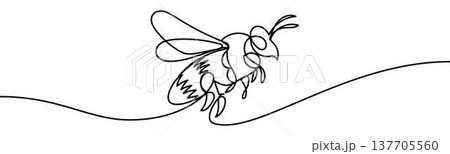 Bee sign, minimalist ecological and environmental concept symbol, continuous line design, isolated on transparent background, vector illustration 137705560