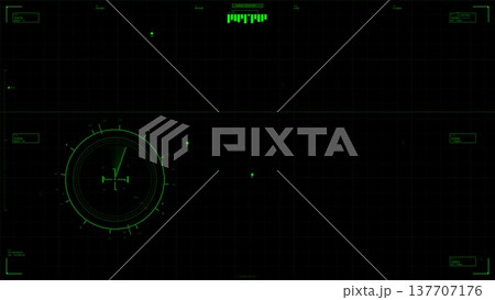 Green Radar HUD Military Interface Black Background Green Radar HUD Military Interface Black Background 137707176