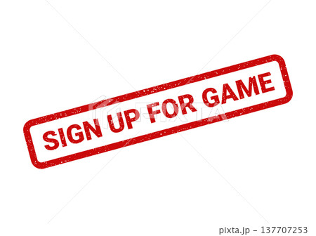 Grungy rectangular stamp for game registration, inviting players to join an upcoming match or tournament event Grungy rectangular stamp for game registration, inviting players to join an upcoming match or tournament event 137707253