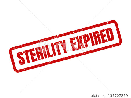 Grungy rectangular stamp icon indicating expired sterility, featuring textured rubber impression on a document page 137707259