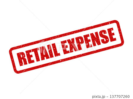 Grungy rectangular stamp icon with bold lettering identifying a retail expense for budgetary documentation 137707260