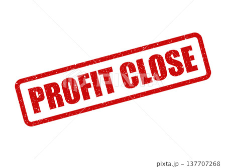 Grungy rectangular stamp icon with the words profit close indicating a completed business transaction Grungy rectangular stamp icon with the words profit close indicating a completed business transaction 137707268
