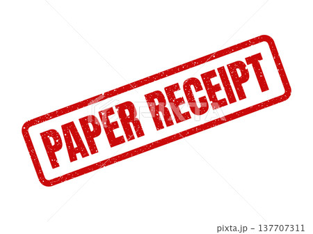 Grungy rectangular stamp with PAPER RECEIPT text in bold uppercase letters angled diagonally for transaction confirmation Grungy rectangular stamp with PAPER RECEIPT text in bold uppercase letters angled diagonally for transaction confirmation 137707311
