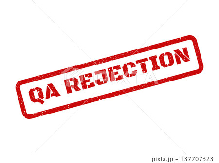 Grungy red ink impression with prominent QA rejection text indicating noncompliance and failure during inspection Grungy red ink impression with prominent QA rejection text indicating noncompliance and failure during inspection 137707323
