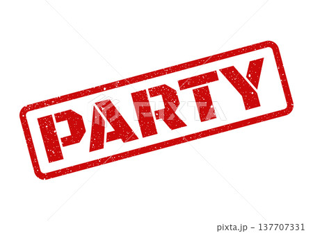 Grungy red ink rubber stamp mark with the bold word PARTY prominently displayed for event announcements 137707331
