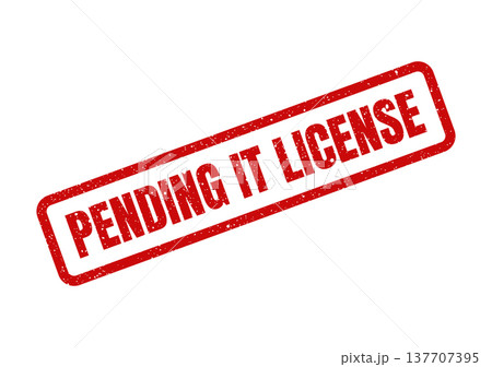 Grungy red rectangular rubber stamp impression displaying PENDING IT LICENSE in bold uppercase text 137707395