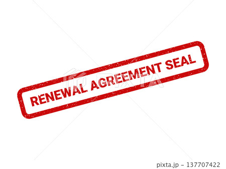 Grungy red rectangular seal confirming a legal renewal agreement or official document validity period Grungy red rectangular seal confirming a legal renewal agreement or official document validity period 137707422