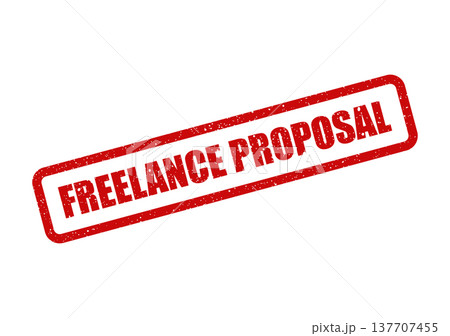 Grungy red rectangular stamp featuring the bold text FREELANCE PROPOSAL for various communication needs 137707455