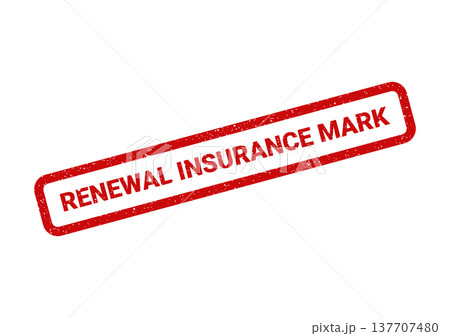 Grungy red rectangular stamp text displays RENEWAL INSURANCE MARK for official document identification purposes 137707480