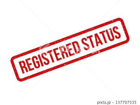 Grungy red rubber stamp displaying registered status notification for official records or enrollment 137707535