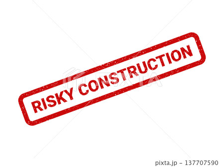 Grungy red rubber stamp prominently displaying the critical words RISKY CONSTRUCTION within its rectangular outline for warnings Grungy red rubber stamp prominently displaying the critical words RISKY CONSTRUCTION within its rectangular outline for warnings 137707590