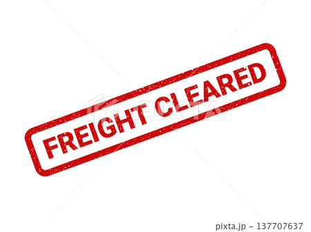 Grungy red rubber stamp showing the text FREIGHT CLEARED indicating successful customs and shipping completion 137707637