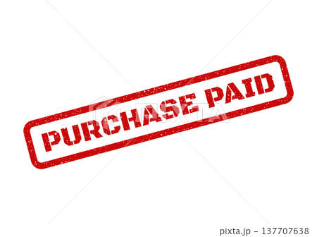 Grungy red rubber stamp showing the text PURCHASE PAID on a document surface for financial transactions 137707638