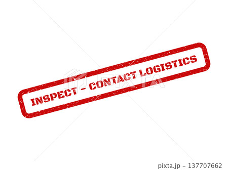 Grungy red rubber stamp with INSPECT CONTACT LOGISTICS text indicating a procedural step for verification and shipping Grungy red rubber stamp with INSPECT CONTACT LOGISTICS text indicating a procedural step for verification and shipping 137707662