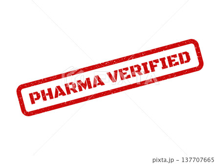 Grungy red rubber stamp with PHARMA VERIFIED text indicating authenticity and confirmation in medicine Grungy red rubber stamp with PHARMA VERIFIED text indicating authenticity and confirmation in medicine 137707665