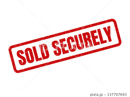 Grungy red rubber stamp with the distinct words SOLD SECURELY affirming a protected and safe transaction 137707693