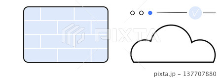 Data protection, network security, cloud computing, cybersecurity, information privacy, technology solutions. A brick wall and a cloud with interface icons. Data protection and network security 137707880