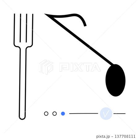 Food selection, minimalism, dining concepts, decision-making, healthy eating, culinary . Black and white fork, spoon and selection checkmark against a clean background. Food selection and minimalism Food selection, minimalism, dining concepts, decision-making, healthy eating, culinary . Black and white fork, spoon and selection checkmark against a clean background. Food selection and minimalism 137708111