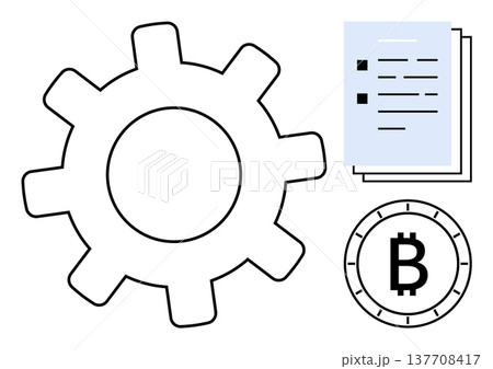 Cryptocurrency, fintech, blockchain development, data management, digital finance, operations workflow. A gear, Bitcoin logo and documents are . Cryptocurrency and fintech concept Cryptocurrency, fintech, blockchain development, data management, digital finance, operations workflow. A gear, Bitcoin logo and documents are . Cryptocurrency and fintech concept 137708417