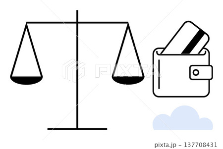 Financial planning, law, fairness, justice, budgeting, consumer rights. Scale, wallet with credit card cloud. Financial planning and fairness concepts Financial planning, law, fairness, justice, budgeting, consumer rights. Scale, wallet with credit card cloud. Financial planning and fairness concepts 137708431
