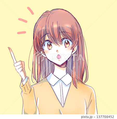 人差し指をさして話す女子学生 人差し指をさして話す女子学生 137708452