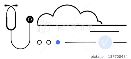 Healthcare, digital technology, telemedicine, cloud services, medical innovation, data security. Stethoscope and cloud with a verification symbol. Healthcare and digital technology concepts Healthcare, digital technology, telemedicine, cloud services, medical innovation, data security. Stethoscope and cloud with a verification symbol. Healthcare and digital technology concepts 137708484