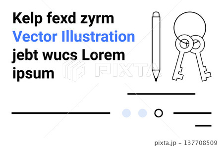 Security, writing tools, minimal design, online identity, access control, layouts. Minimalist design includes keys, a pen geometric lines and placeholder text. Security and writing tools concept 137708509