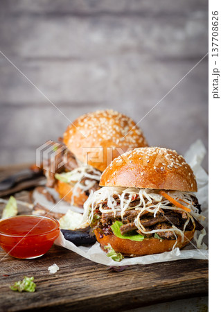 Pulled beef burger Pulled beef burger 137708626