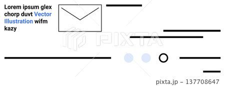 Communication, digital correspondence, email design, content layout, marketing, online messaging. Envelope icon with text and abstract lines. Communication and digital correspondence concept 137708647