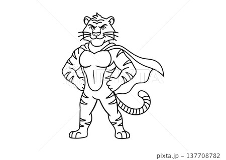 Tiger superhero standing confidently with cape flowing behind lone art isolated on white background 137708782