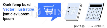 E-commerce, financial planning, online retail, inventory management, accounting, data organization. Shopping cart, documents calculator in clean design. E-commerce and financial planning concept E-commerce, financial planning, online retail, inventory management, accounting, data organization. Shopping cart, documents calculator in clean design. E-commerce and financial planning concept 137709003